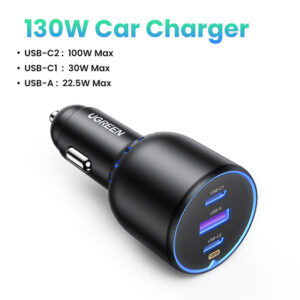 Ugreen Car Charger 130W 2x Type-c 1x USB A Super Fast Charging Adapter 90413