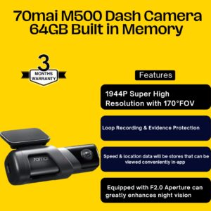 70mai M500 Dashcam Car Recorder 1944P Night Vision with ADAS (Chinese Version) 64GB Internal Storage