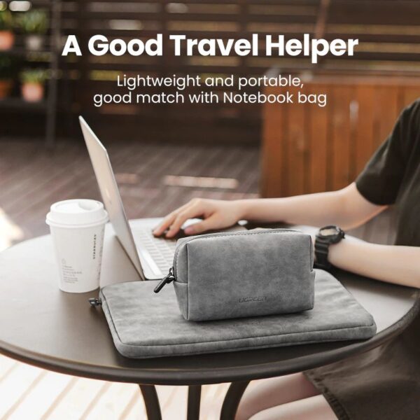 UGREEN Bag Portable Travel PU Leather Digital Accessories Storage Bag -Grey 80359