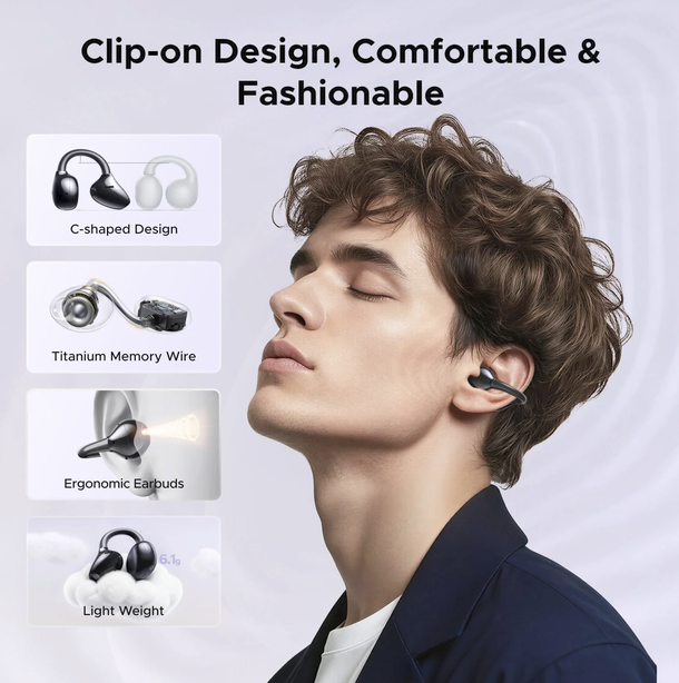 UGREEN ClipBuds Pro Open-ear Wireless Headphones smart AI ANC with 6 Mic - 85185 - Image 4